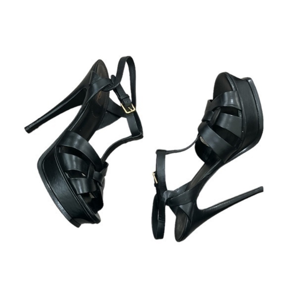 YSL Black Leather Tribute Platform Sandals Size 38 - Picture 3 of 10